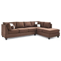 Malone 111-Inch Suede 4-Seater Sectional Sofa with Two Throw Pillows - Dimensions: 111L x 78W x 34H