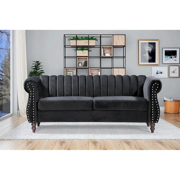 Charlot Velvet Chesterfield Sofa with Rolled Arms