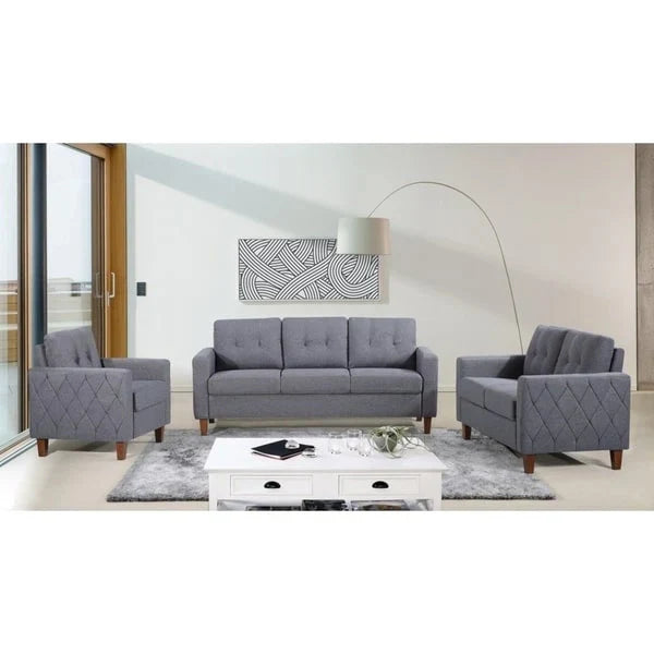 Harrad Mid-Century Modern 3-Piece Tufted Living Room Set