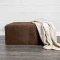 Minara Black Genuine Leather Ottoman with Gold Metal Base - 36-Inch Square