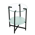 Double-Layer Round Tempered Glass End Table/Coffee Table with Sturdy Iron Frame