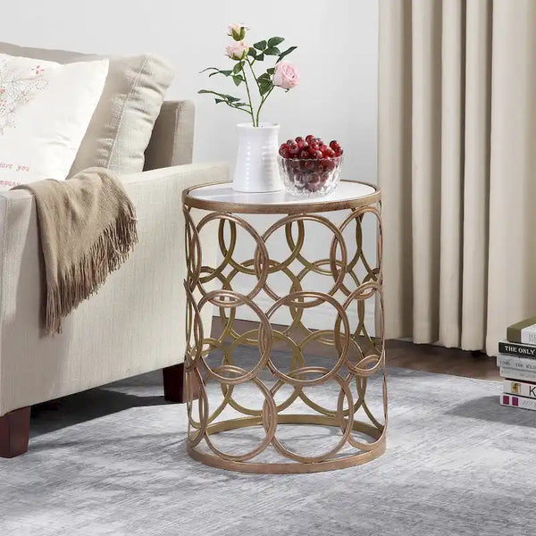 FirsTime & Co. Gilded Circles Iron Table - 16.75 x 16.75 x 22 in, American Design