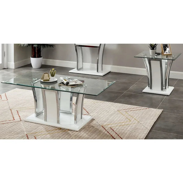 Furniture of America del Rio Contemporary Glass Top 2-Piece Accent Table Set