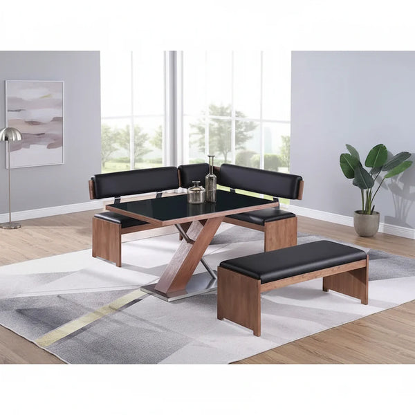 Contemporary Wooden Dining Set with Table, Nook, and Bench