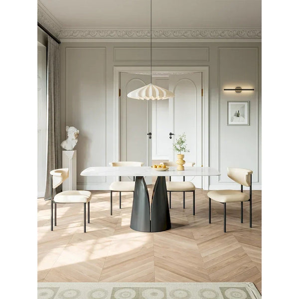 Contemporary Rectangular Dining Table with Elegant White Slate Surface