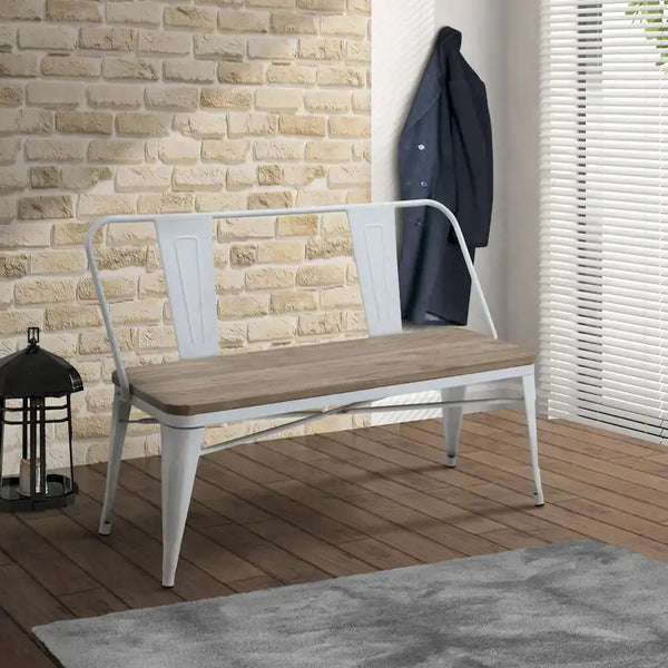 Furniture of America Rish 47-Inch Industrial Metal Dining Bench with Backrest