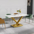 63-Inch Contemporary Dining Table with Slate Stone Surface and Metal Legs, Marble Finish