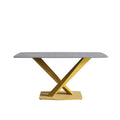 63-Inch Contemporary Dining Table with Slate Stone Surface and Metal Legs, Marble Finish