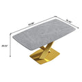 63-Inch Contemporary Dining Table with Slate Stone Surface and Metal Legs, Marble Finish