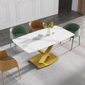 63-Inch Contemporary Dining Table with Slate Stone Surface and Metal Legs, Marble Finish