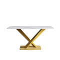 63-Inch Contemporary Dining Table with Slate Stone Surface and Metal Legs, Marble Finish