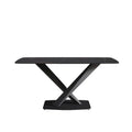 63-Inch Contemporary Dining Table with Slate Stone Surface and Metal Legs, Marble Finish