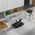 63-Inch Contemporary Dining Table with Slate Stone Surface and Metal Legs, Marble Finish