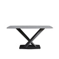 63-Inch Contemporary Dining Table with Slate Stone Surface and Metal Legs, Marble Finish