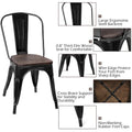 Set of 4 Stackable Bistro Cafe Dining Chairs with Metal Frame and Wooden Seat - Details Inside