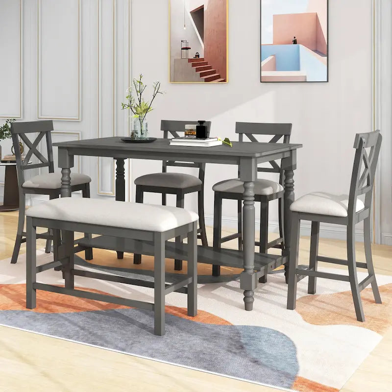 Nestfair 6-Piece Counter Height Dining Set with Chairs and Bench