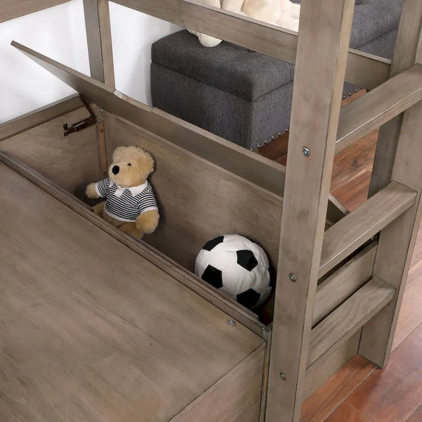 Furniture of America Wegh Twin Loft Bed with Workstation and Concealed Storage - Solid Wood
