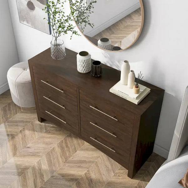 Furniture of America Malgan Traditional 56-Inch Wide Double Dresser with 6 Drawers in Walnut Finish