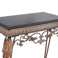 Set of 2 Bronze Metal Leaf Console Tables with Mirrors and Scrolled Legs - Roche River Decor - Dimensions: 1W x 23L x 32H