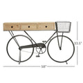 Roche River Decor Metal Console Table with 3 Drawers and Brown Wood Top - Black Finish - Dimensions: 15"W x 58"L x 34"H