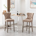 Carter Set of 2 Tufted Wingback Bar Stools with Nailhead Trim and Antique Grey Legs