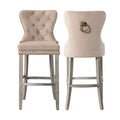 Carter Set of 2 Tufted Wingback Bar Stools with Nailhead Trim and Antique Grey Legs