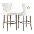 Carter Set of 2 Tufted Wingback Bar Stools with Nailhead Trim and Antique Grey Legs