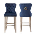 Carter Set of 2 Tufted Wingback Bar Stools with Nailhead Trim and Antique Grey Legs