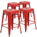 Set of 4 Backless Metal Counter Height Stools for Indoor-Outdoor Use - 24 Hours Square Seat