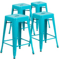 Set of 4 Backless Metal Counter Height Stools for Indoor-Outdoor Use - 24 Hours Square Seat