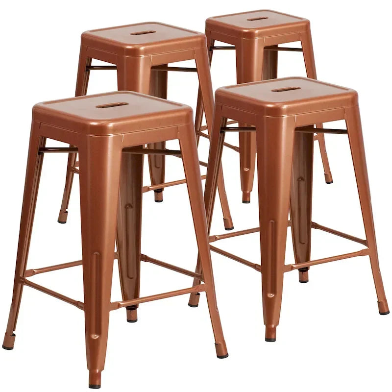 Set of 4 Backless Metal Counter Height Stools for Indoor-Outdoor Use - 24 Hours Square Seat