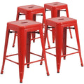 Set of 4 Backless Metal Counter Height Stools for Indoor-Outdoor Use - 24 Hours Square Seat