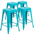 Set of 4 Backless Metal Counter Height Stools for Indoor-Outdoor Use - 24 Hours Square Seat