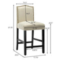 Set of 2 Counter Height Bar Stools with Back - 24-Inch Fabric Upholstered Design and Nailhead Trim