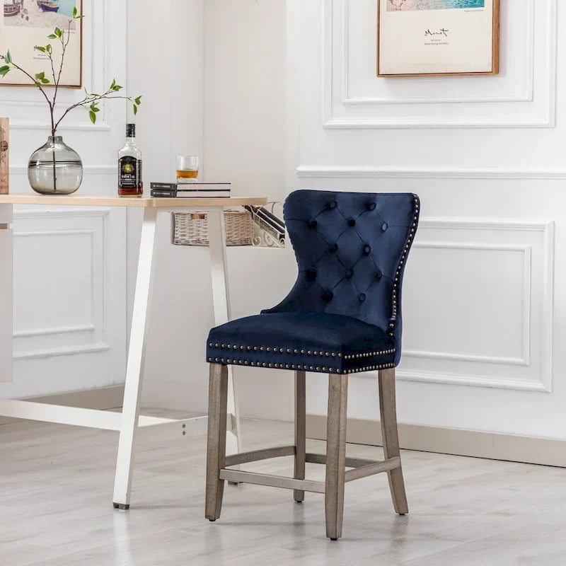 Carter 24-Inch Wingback Tufted Counter Stool with Antique Grey Legs and Nailhead Trim