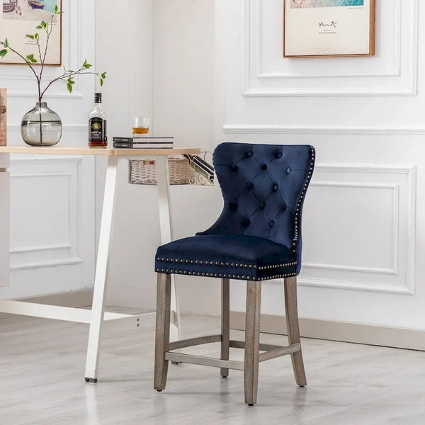 Carter 24-Inch Wingback Tufted Counter Stool with Antique Grey Legs and Nailhead Trim