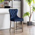 Carter 24-Inch Wingback Tufted Counter Stool with Antique Grey Legs and Nailhead Trim