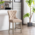 Carter 24-Inch Wingback Tufted Counter Stool with Antique Grey Legs and Nailhead Trim