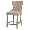 Carter 24-Inch Wingback Tufted Counter Stool with Antique Grey Legs and Nailhead Trim