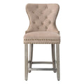 Carter 24-Inch Wingback Tufted Counter Stool with Antique Grey Legs and Nailhead Trim