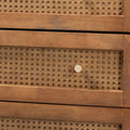 Ramiel Mid-Century Modern 4-Drawer Chest in Ash Walnut with Rattan Accents