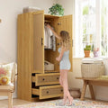 70.9-Inch Wooden Wardrobe Closet with Drawers and Hanging Rod