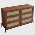 Contemporary Rattan Wood 6-Drawer Dresser with Cannage Design