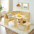 MUSEHOMEINC Classic 3-Piece Solid Wood Breakfast Nook Dining Set with Side Bench and Hidden Storage