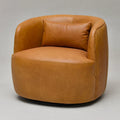 KINWELL Contemporary Genuine Leather Swivel Armchair with Cushion