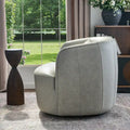 KINWELL Contemporary Genuine Leather Swivel Armchair with Cushion