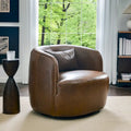 KINWELL Contemporary Genuine Leather Swivel Armchair with Cushion