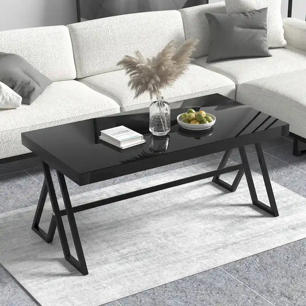 46-Inch Tempered Glass Top Metal Wrought Iron Coffee Table for Living Room