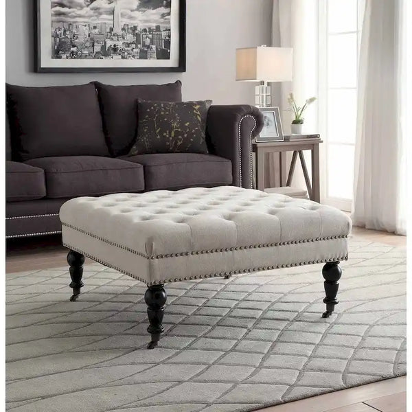 Abigal Natural Square Tufted Footstool