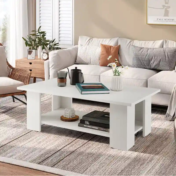 36-Inch Modern Wood Coffee Table with 2-Tier Storage Shelf